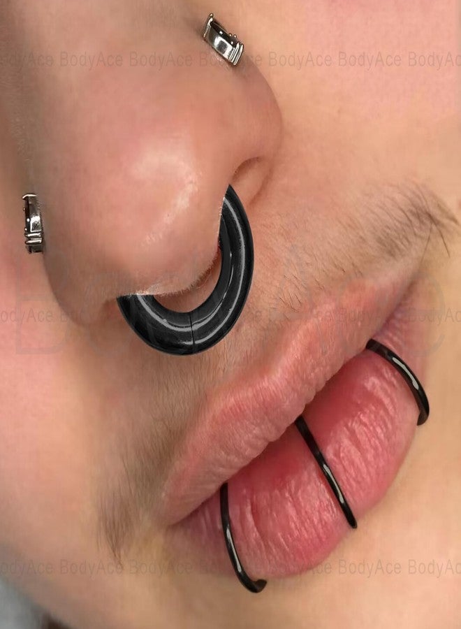 BodyAce Black Hinged Segment Clicker PA Rings, 2G 4G 6G 8G 10G 12G Large Spring Action BCR Rings, Surgical Steel Septum Nose Rings Ear Gauges Earrings Hoops [6G(4mm),Hoops:8mm] - Image 3